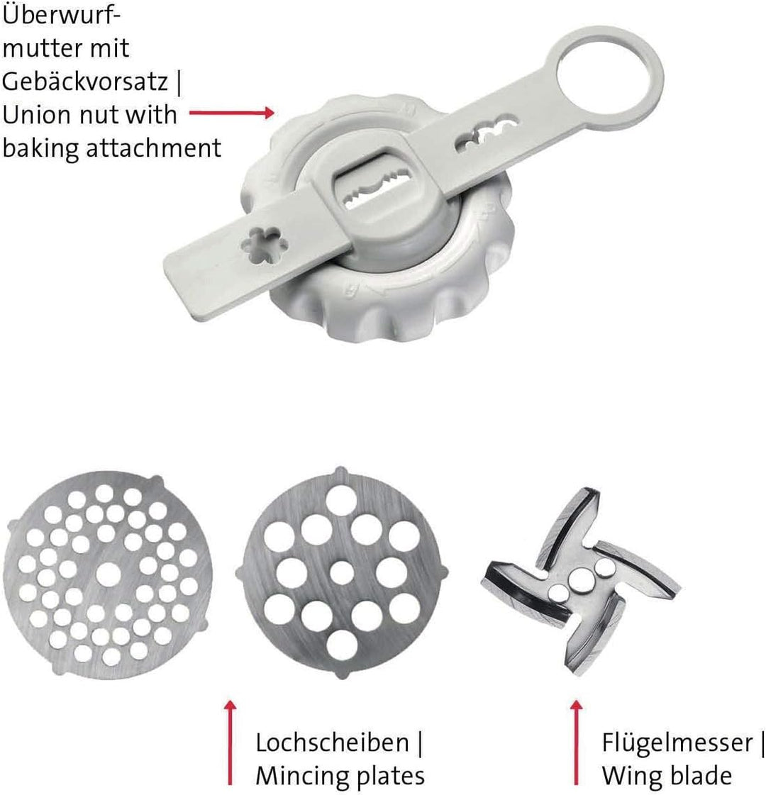 Westmark Fleischwolf-Aufsatz mit 2 Lochscheiben und Spritzgebäckvorsatz, Ergänzungsset zu Trommelrei
