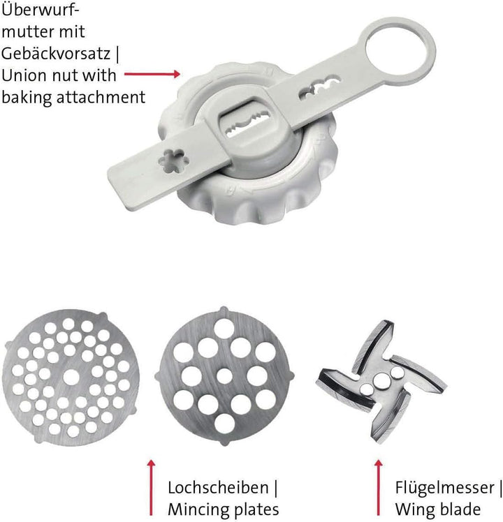 Westmark Fleischwolf-Aufsatz mit 2 Lochscheiben und Spritzgebäckvorsatz, Ergänzungsset zu Trommelrei