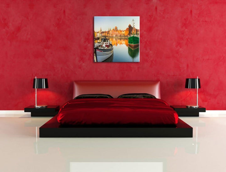 Hafen in der Dämmerung, Format: 70x70 auf Leinwand, XXL riesige Bilder fertig gerahmt mit Keilrahmen