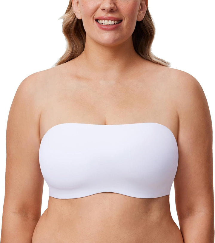 DELIMIRA Damen Trägerloser Bandeau BH Grosse Grössen Ungefüttert BHS mit Bügel und Abnehmbaren Träge
