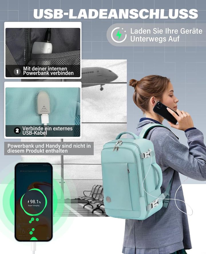 VANKEV für Ryanair Handgepäck 40x20x25 Laptop Rucksack Reiserucksack Klein Handgepäck Tasche Rucksac