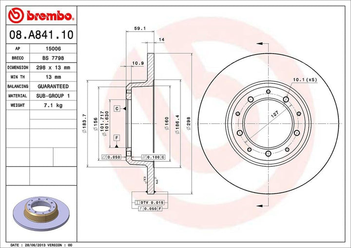 Brembo 08.A841.10 Bremsscheibe - Paar