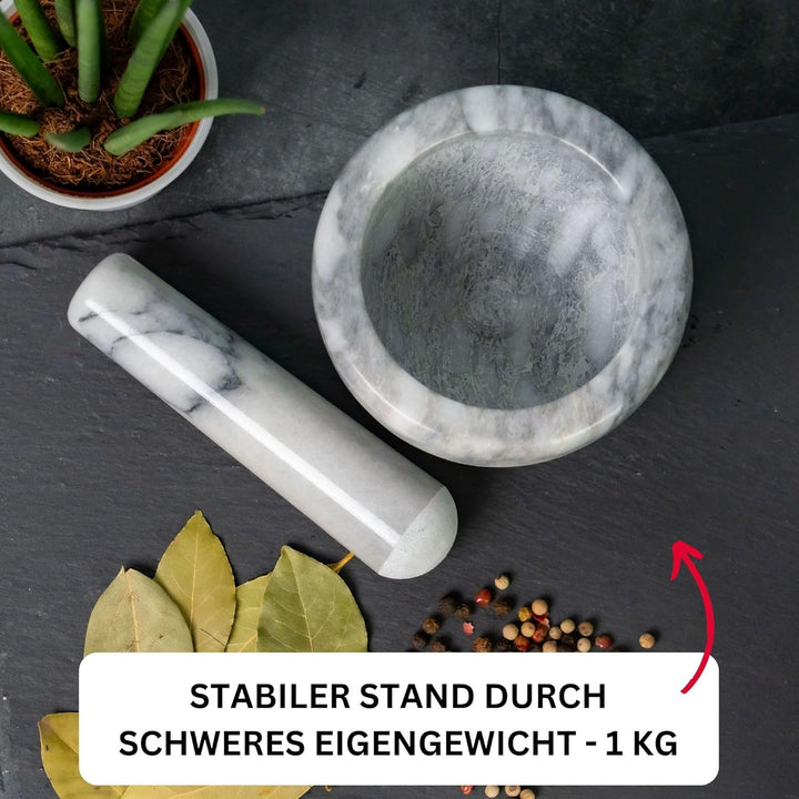 Westmark Mörser mit Stössel aus Marmor, Hoch, Innendurchmesser: ca. 7,5 cm, Gourmet, Weiss/Grau, 695