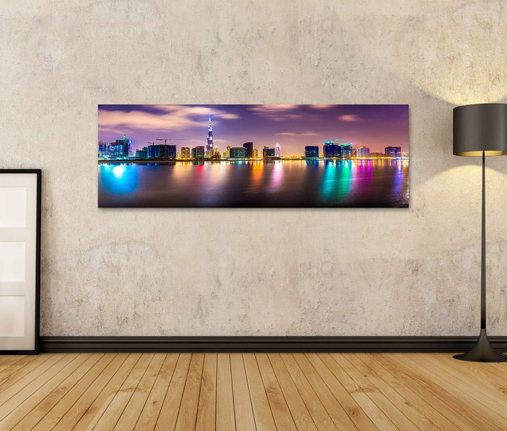 islandburner Bild auf Leinwand Dubai Skyline In Der Abenddämmerung UAE Bilder Wandbilder Poster Lein