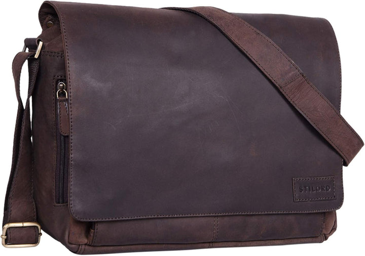 STILORD 'Rick' Schultertasche Leder für 15,6 Zoll Laptop Umhängetasche Aktentasche Bürotasche Unitas