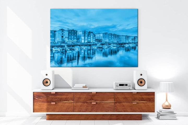deyoli Trondheim in Norwegen Format: 60x40 Effekt: Monocrome Blau als Leinwand, Motiv fertig gerahmt