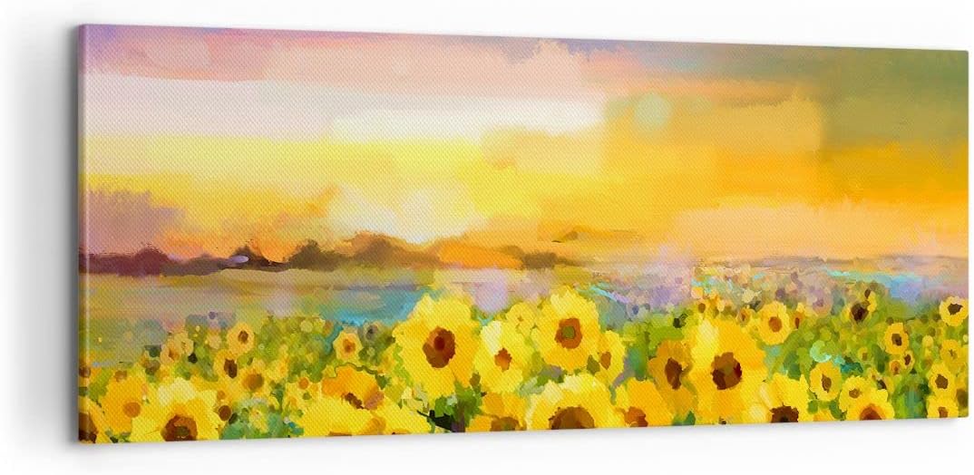 Panorama Bilder auf Leinwand 100x40cm Leinwandbild Sonnenblumen Blume Gross Wanddeko Bild Schlafzimm