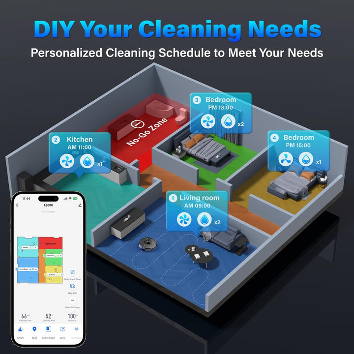 Tikom Saugroboter mit Wischfunktion, L8000 Staubsauger Roboter mit LiDAR-Navigation, 45dB Robotersta
