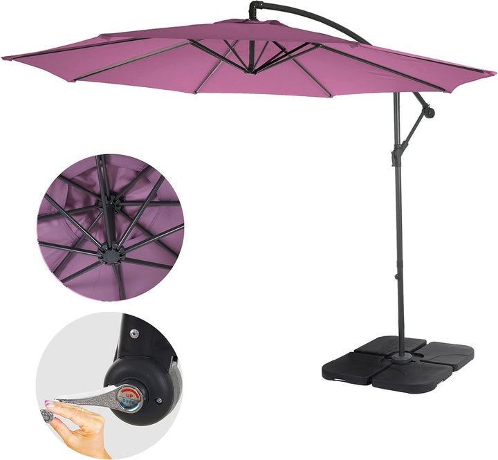 Mendler Ampelschirm Acerra, Sonnenschirm Sonnenschutz, Ø 3m neigbar, Polyester/Stahl 11kg mit Stände