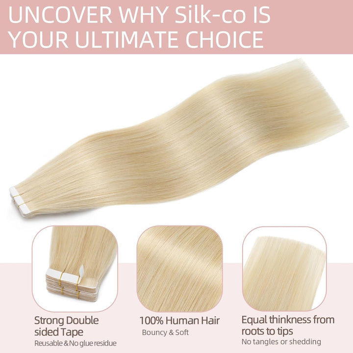 Silk-co Tape Extensions Echthaar 10stk, Remy Tape in Extensions Haarverlängerung, Skin Weft Echthaar