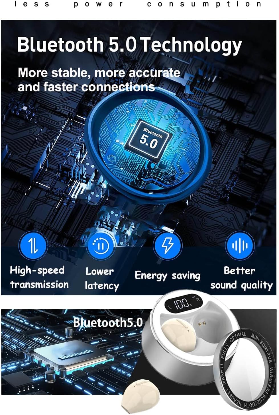 SZHTFX Bluetooth Ohrhörer, Bluetooth5.0 Drahtloser Ohrhörer Bluetooth Ohrhörer Auto Headset mit 260m