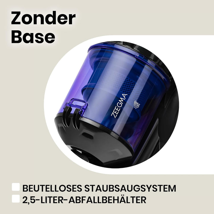Zeegma Zonder Base Staubsauger beutellos Zyklon Staubsauger, hohe Saugleistung, 2 HEPA H13 und wasch