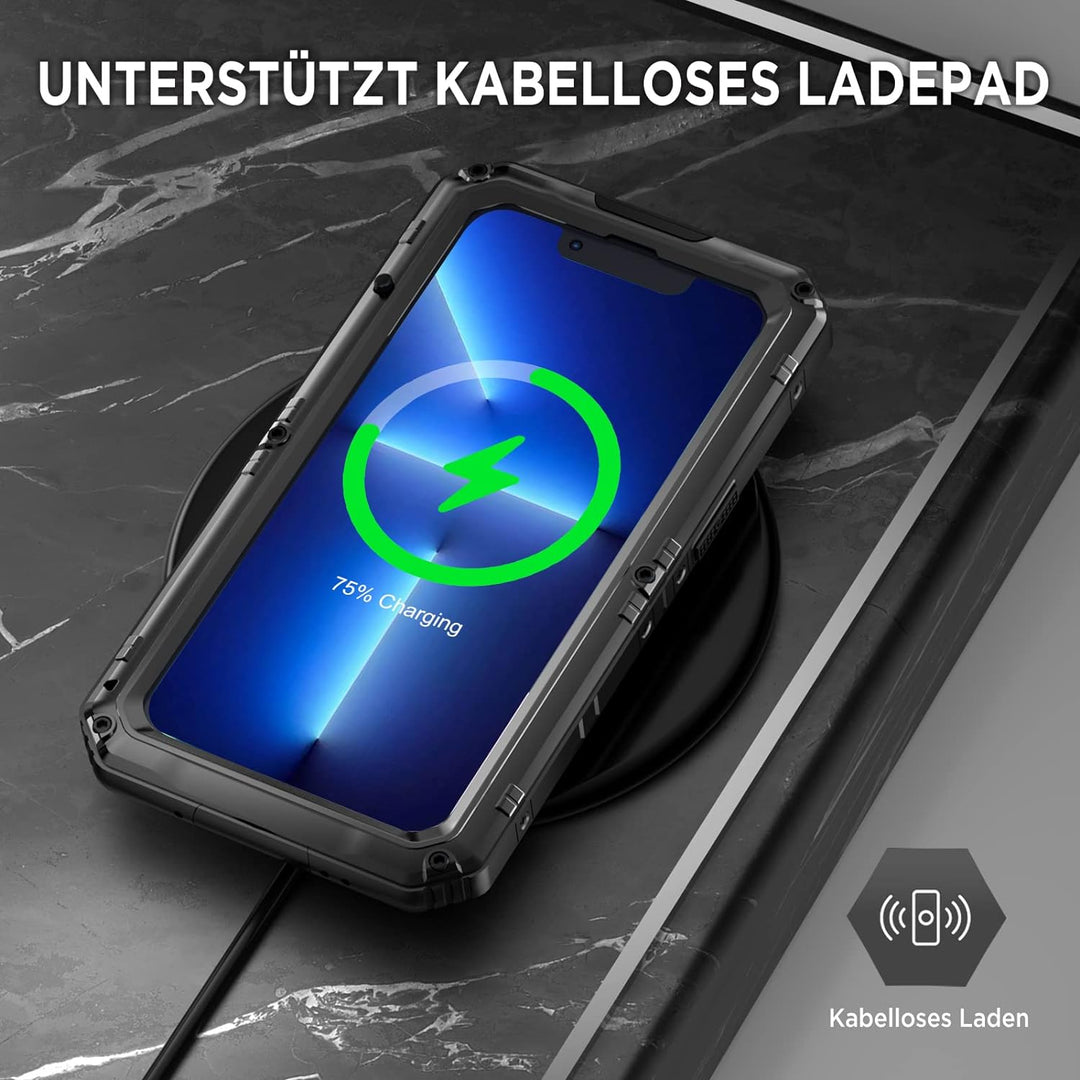 Beeasy für iPhone 13 Pro Max Wasserdicht Outdoor Hülle (6,7"), Stossfest Panzerhülle Militär 360 Gra