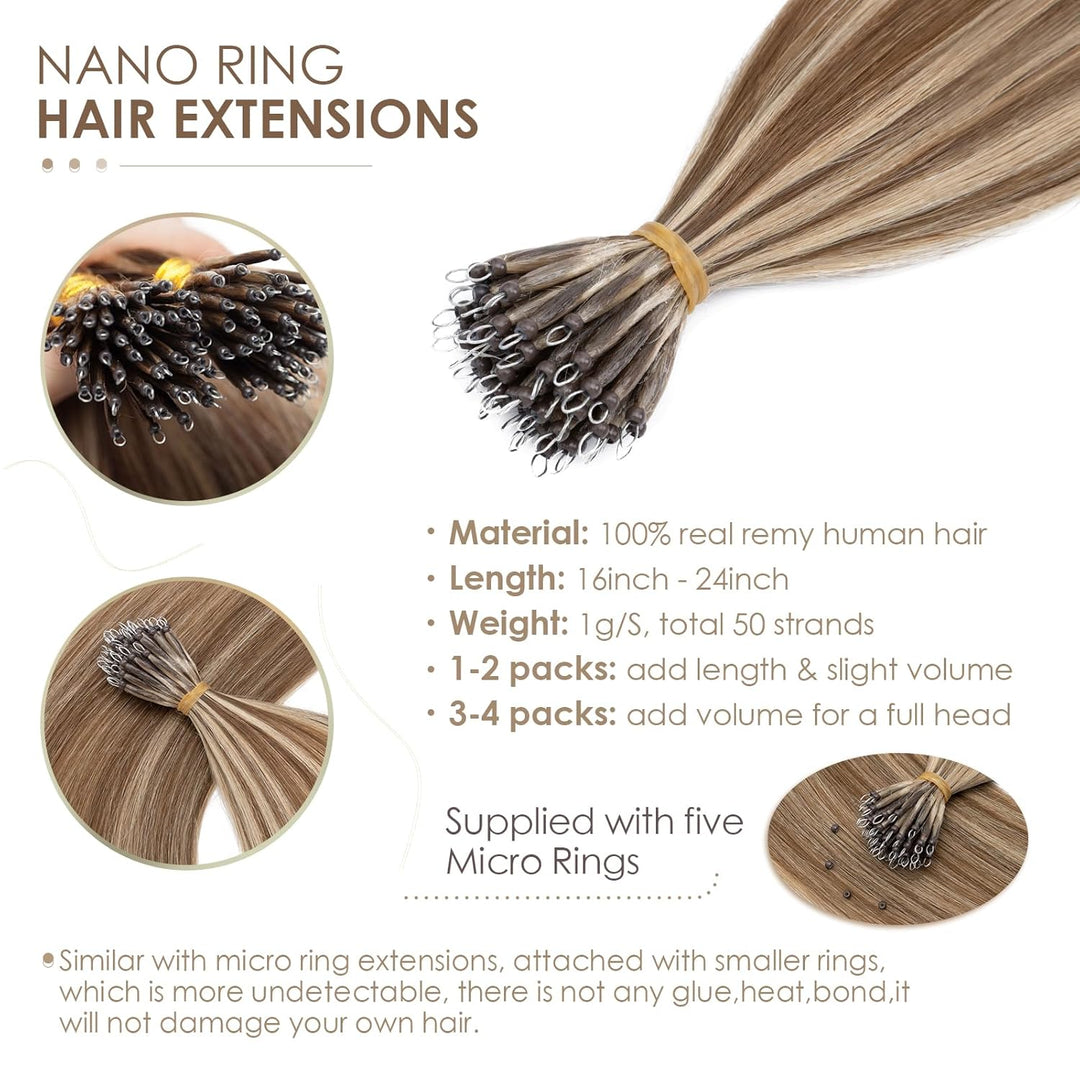 Silk-co Haarteile Echthaar Nanoring Extensions Loop Haarverlängerung 100% Human Hair Weich Natürlich