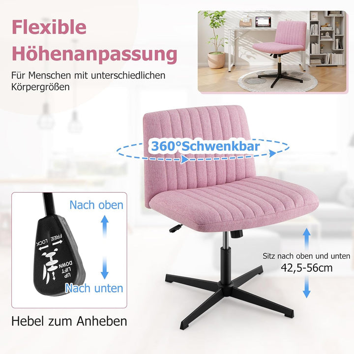 COSTWAY Schneidersitz Stuhl, Drehstuhl ohne Armlehnen, Schreibtischstuhl mit breiter Sitzfläche, Bür