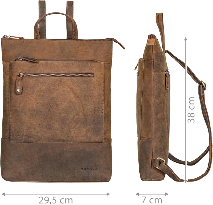 ROYALZ 'Orlando' flacher Lederrucksack Damen und Herren - 15,6 Zoll Laptop Rucksack aus echtem Leder
