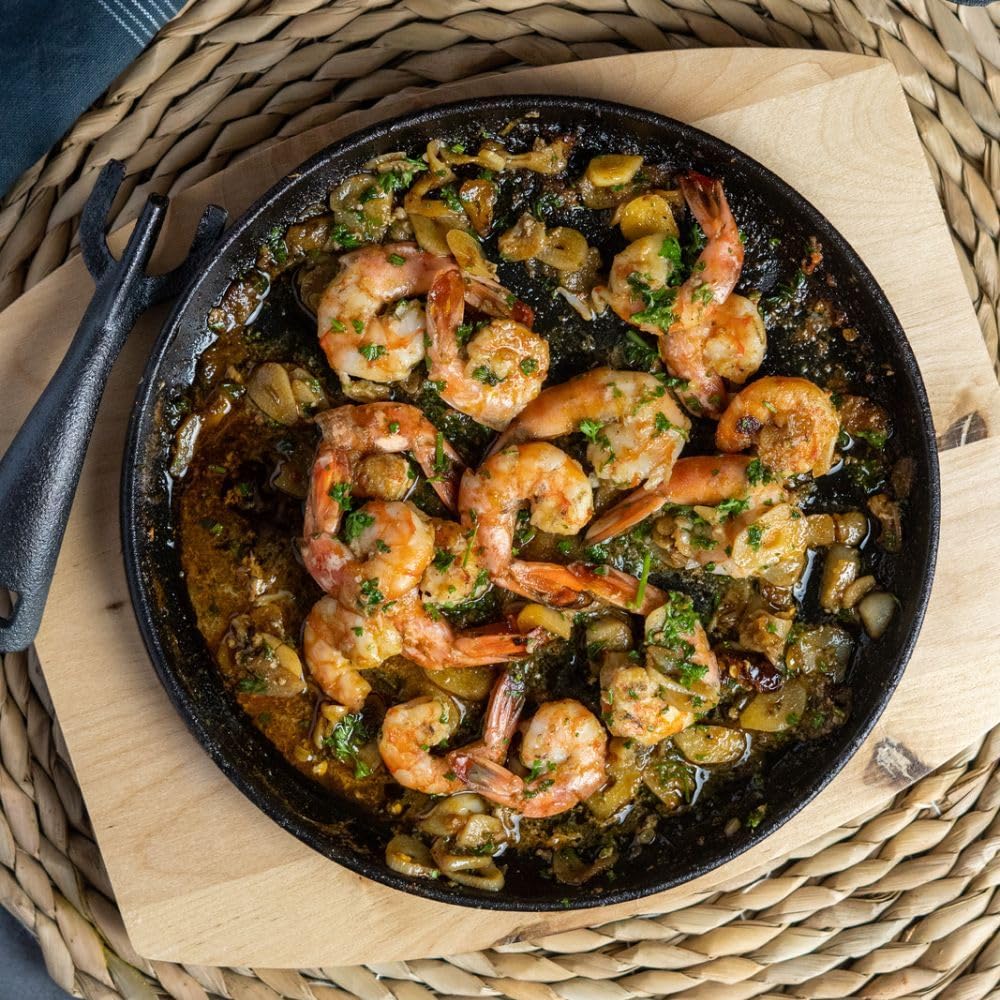 BBQ-Toro Gusseisen Servierpfännchen mit Holzunterlage (4 Stück) | Ø 22 cm - rund | bereits eingebran