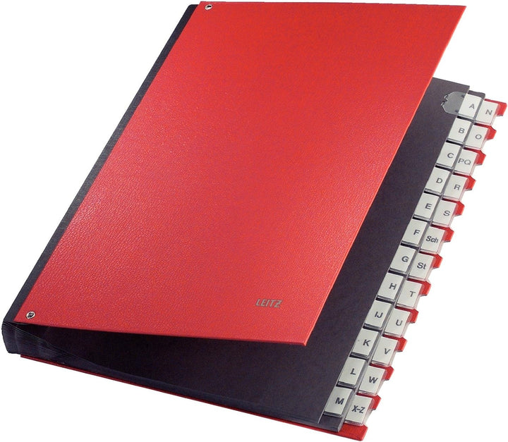 Leitz Pultordner (A4, 24 Fächer, 24 Plastik-Buchstaben-Taben, Kunststoff) Rot 24 Fächer Rot Single,
