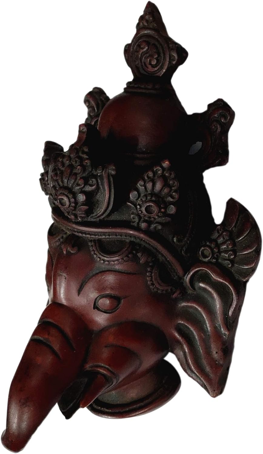 Purpledip Resin Idol Krodhit Ganesha: Dakshin Murti Angry Ganapathi Wall Hanging Stone Finish Mask (