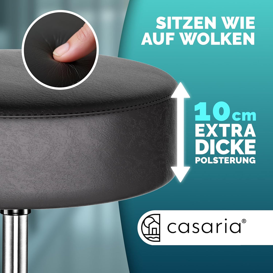 Casaria Rollhocker Höhenverstellbar 10 cm Polsterung Drehbar 51-65 cm Sitzhöhe Fussstütze Küche Büro