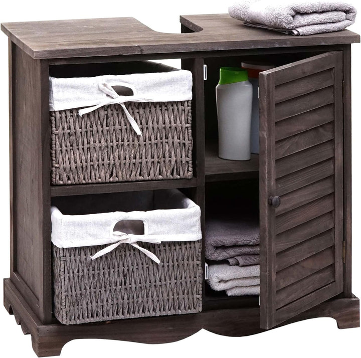 Mendler Waschbeckenunterschrank HWC-H20, Badezimmer Waschtisch, Massiv-Holz Korb-Schublade 60x65x31c