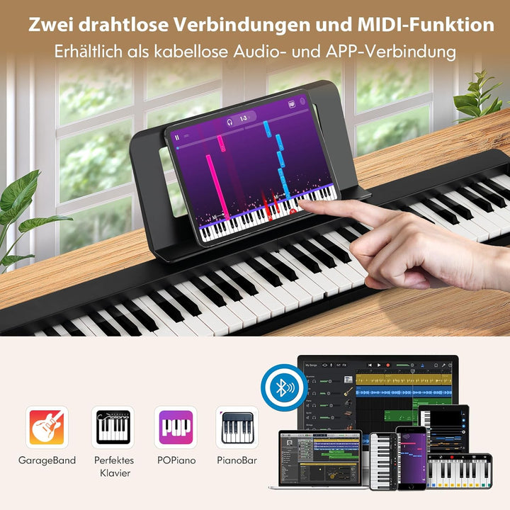 COSTWAY Digital Piano mit 61 Tasten, Elektrtisches Klavier klappbar mit Bluetooth, Notenständer, Ped