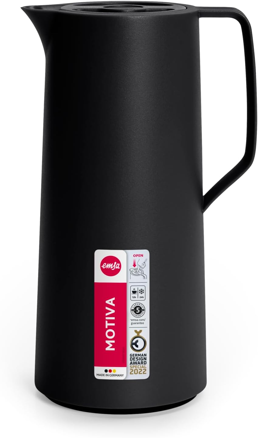 Emsa N41707 Motiva Isolierkanne | 1 Liter | Kunststoff, Quick-Press-Verschluss | 12h heiss, 24h kalt