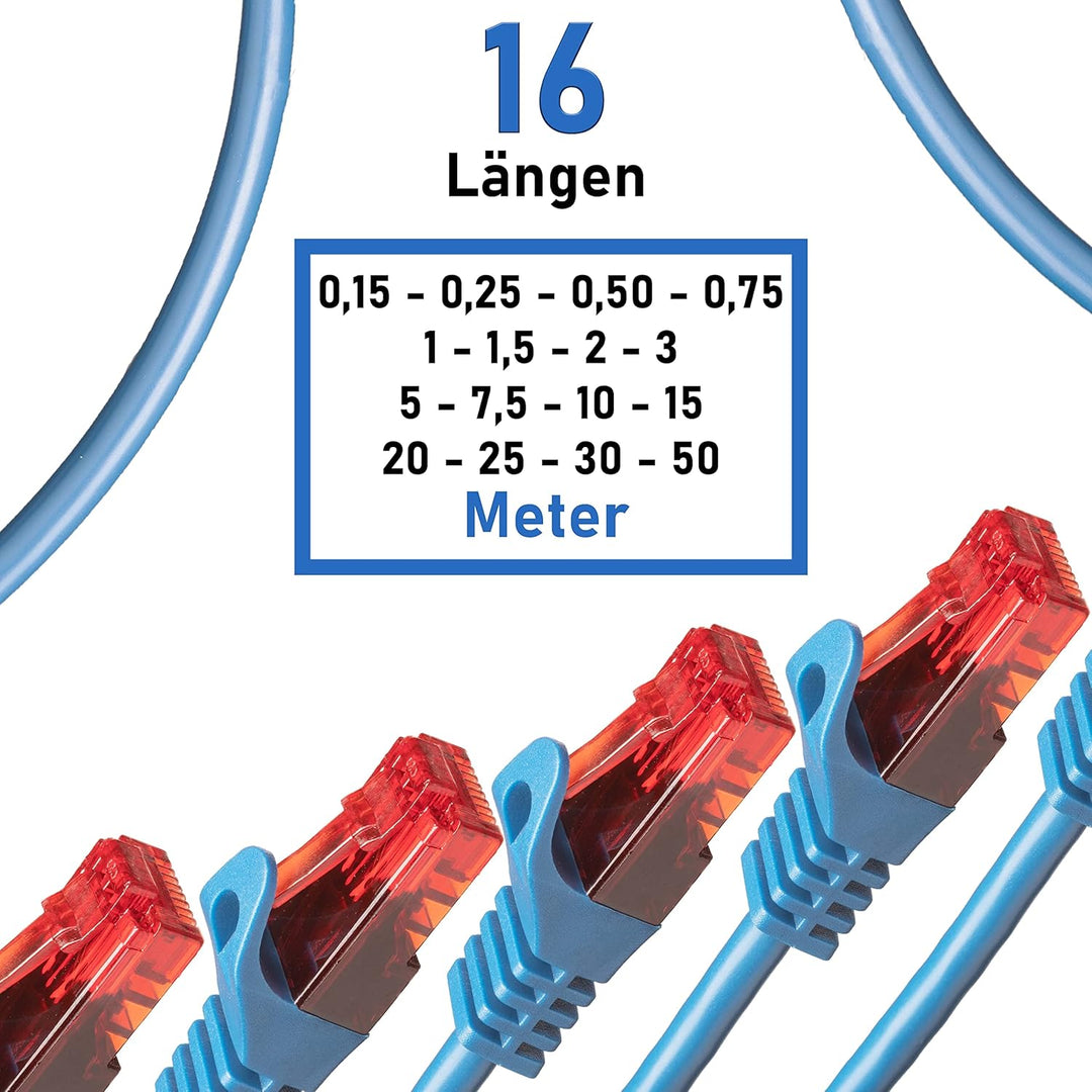 BIGtec - 5 Stück - 50m Gigabit Netzwerkkabel Patchkabel Ethernet LAN DSL Patch Kabel blau (2x RJ-45