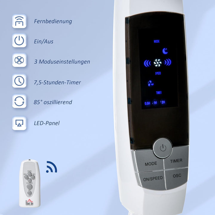 HOMCOM Standventilator 138 cm Ventilator mit 7,5h Timer Fernbedienung höhenverstellbarer Lüfter mit