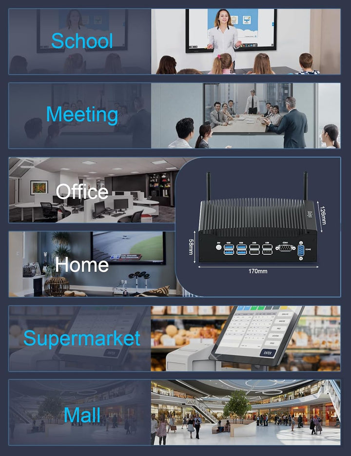Baieyu Industrial Lüfterloser Mini Computer Core i5-7300U PC Lüfterlos Vorinstalliertes Windows 10 P