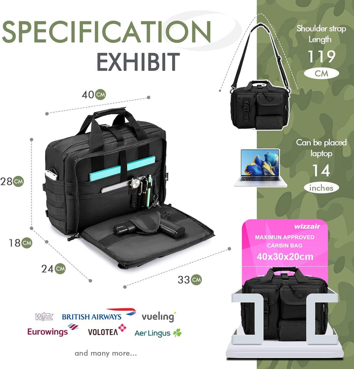 BAGZY Multifunktional Taktische Tasche Arbeitstasche Herren Militär Tasche Umhängetasche 14/15,6 Zol