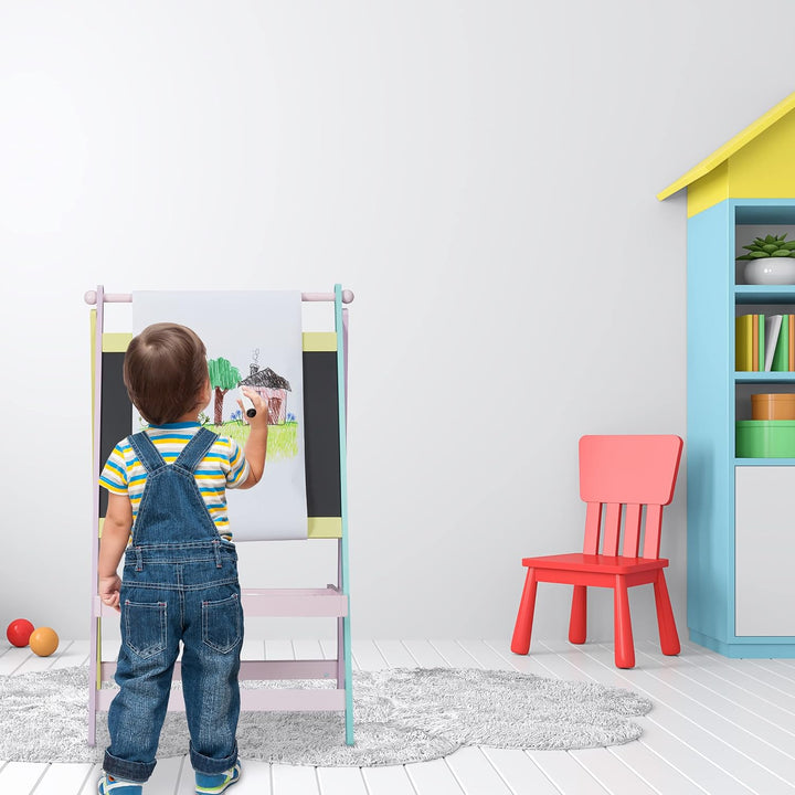 Relaxdays Kindertafel, 2 in 1, mit Papierrolle, Malen, Zeichnen, Kreidetafel Kinder, freistehend, HB