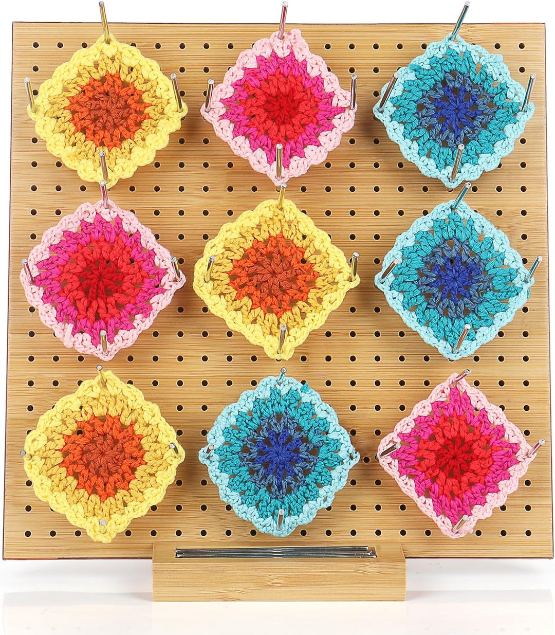 Coopay Granny Square Spanner, 29 x 29 cm Bambus Blocking Board mit Aussparung Kanal für 30 Stabstift