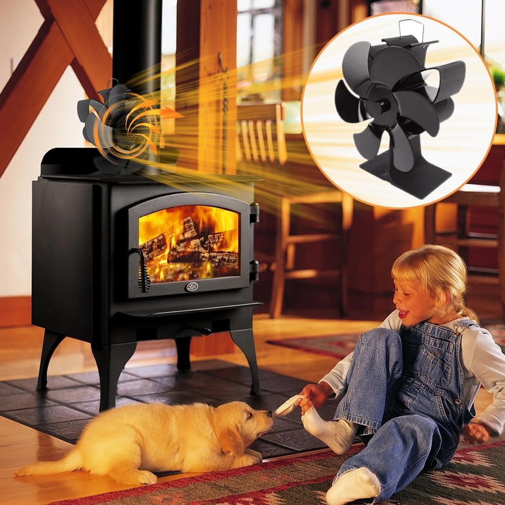 WuYan Ofenventilator,Kaminbesteck mit 6 BlĂ€ttern,ohne Strom Umweltfreundlich fĂŒr Kaminofen Holzbrenn
