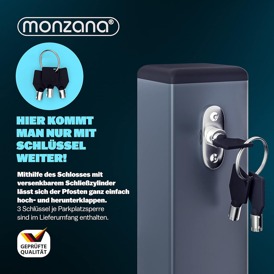 DEUBA® 3x Parkpfosten Parkplatzsperre 3 Schlüssel Sperrpfosten klappbar Stahl Robust Standfuss Stabi
