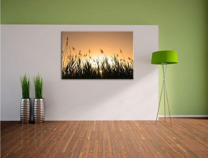 Schilfufer bei Dämmerung, Format: 100x70 auf Leinwand, XXL riesige Bilder fertig gerahmt mit Keilrah