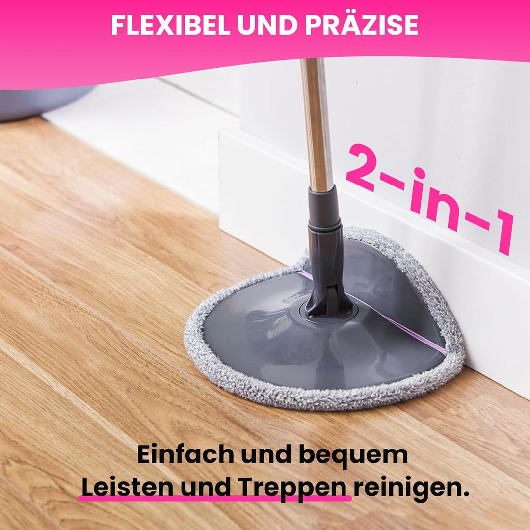 YORK ROLL&UP Wischmopp mit Eimer Teleskopstiel Innovative Auswringfunktion Klappplatte Wischbezug Mi