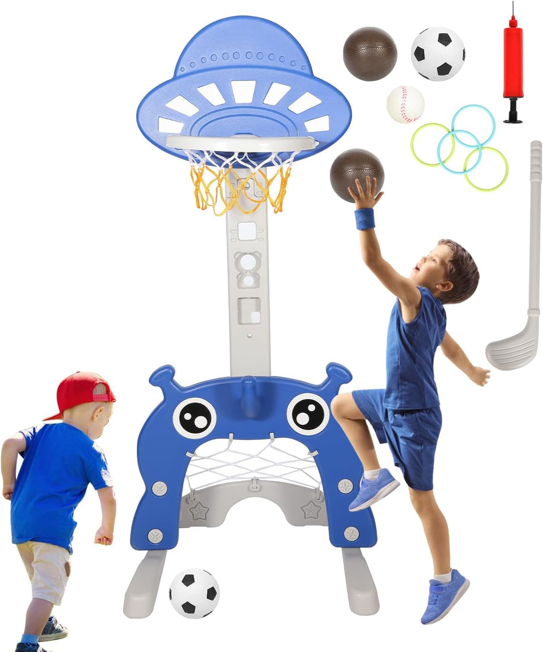 Ansobea Kinder Basketballkorb Set - 4 in 1,Basketballkorb fĂŒr Kinder,höhenverstellbarer,Fussballtor