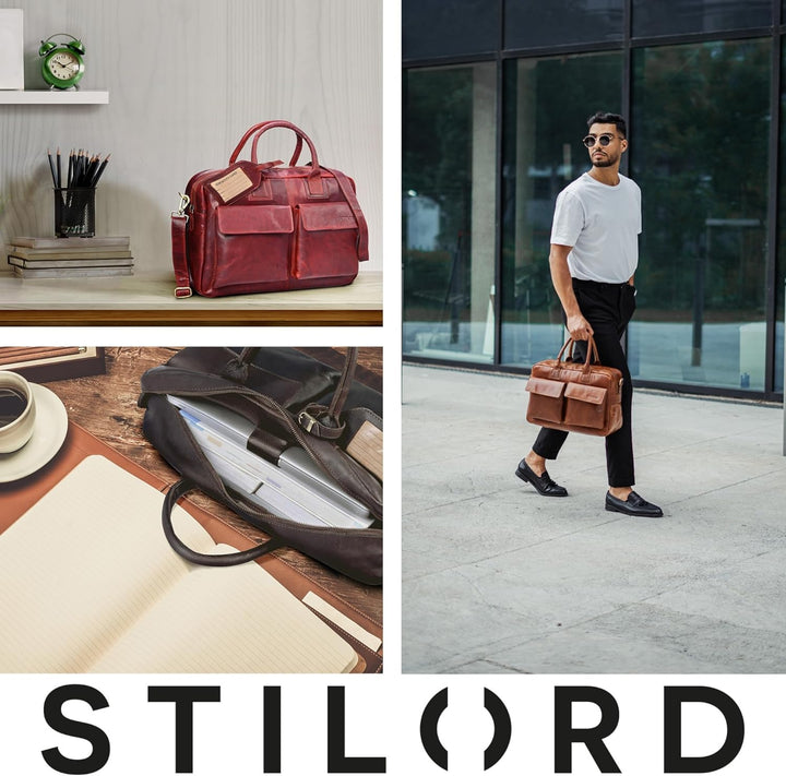 STILORD 'Carlo' Grosse Umhängetasche Leder Lehrertasche Aktentasche Schultertasche Reise Beruf Freiz