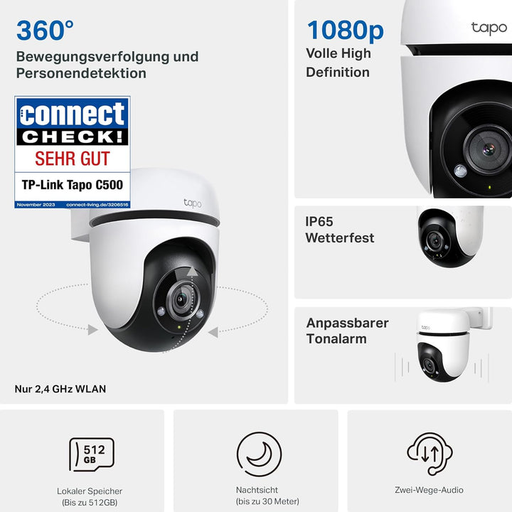 TP-Link Tapo C500 WLAN Überwachungskamera Aussen, 360° Sichtbereich, 1080p Auflösung, Bewegungserken