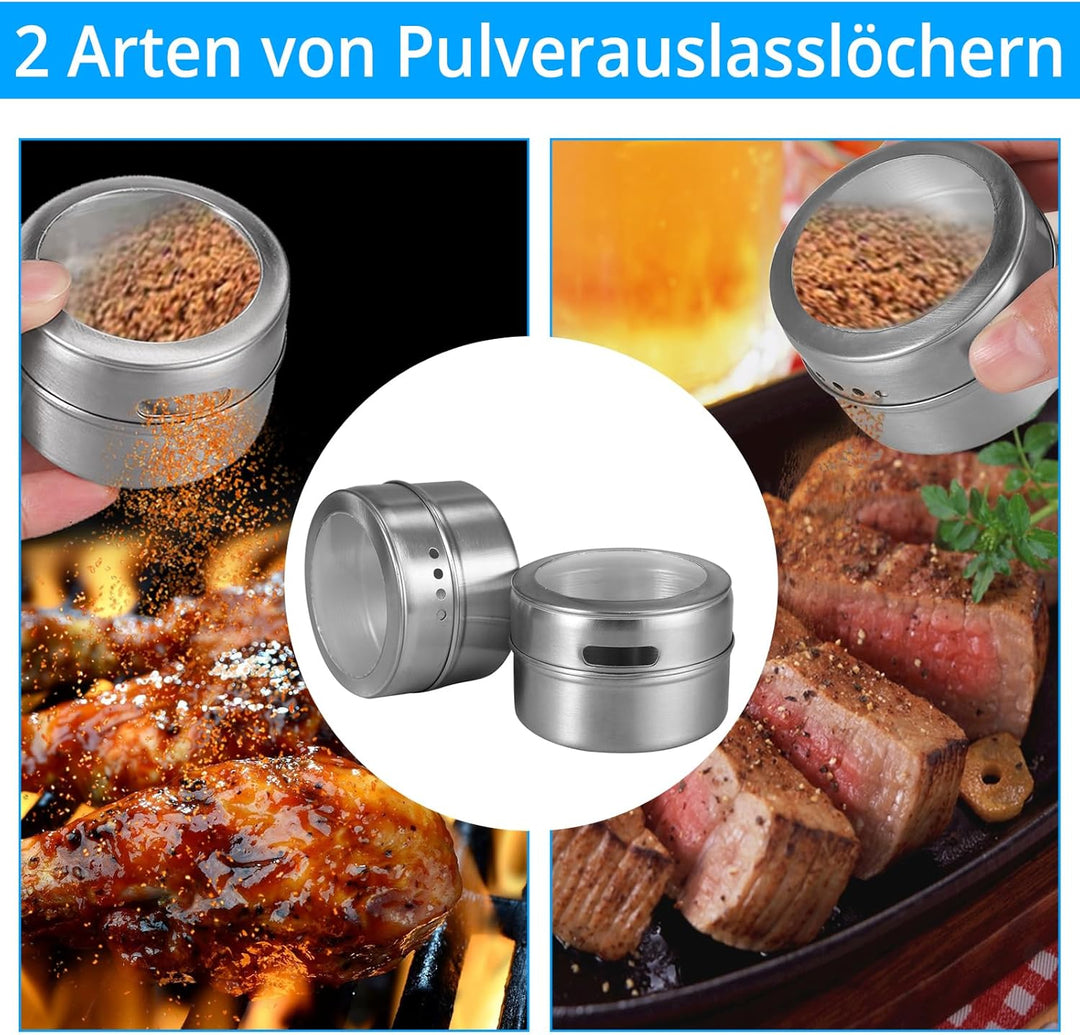 HOMGEN Gewürzdosen Magnetisch Edelstahl 6 Stück Gewürzgläser Set Magnet 100ml Gewürze Spice Jars mit