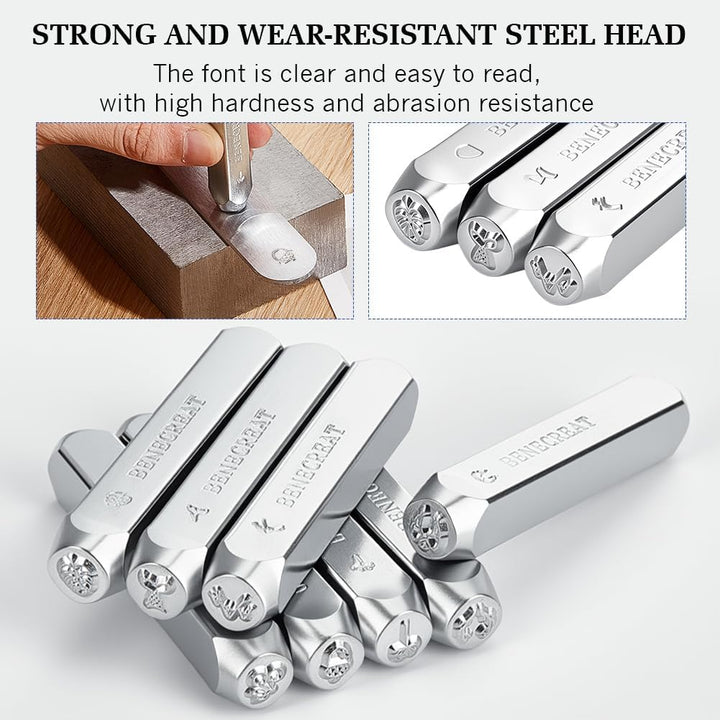 BENECREAT 12 Packs (6mm 1/4") Matte Design Metallstempelstanzen mit Werkzeugkoffer für Schmuck Leder