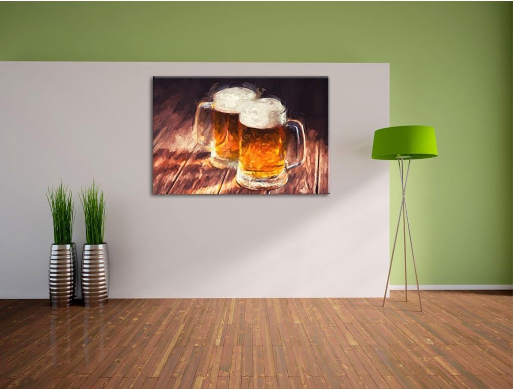 Pixxprint Zwei Masskrüge Bier Pinsel Effekt, Format: 100x70 auf Leinwand, 100x70
