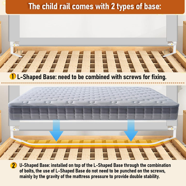 Tubiaz 200cm Bettgitter Rausfallschutz, Klappbare Bettschutzgitter mit U-förmige Füsse, Kinderbettgi