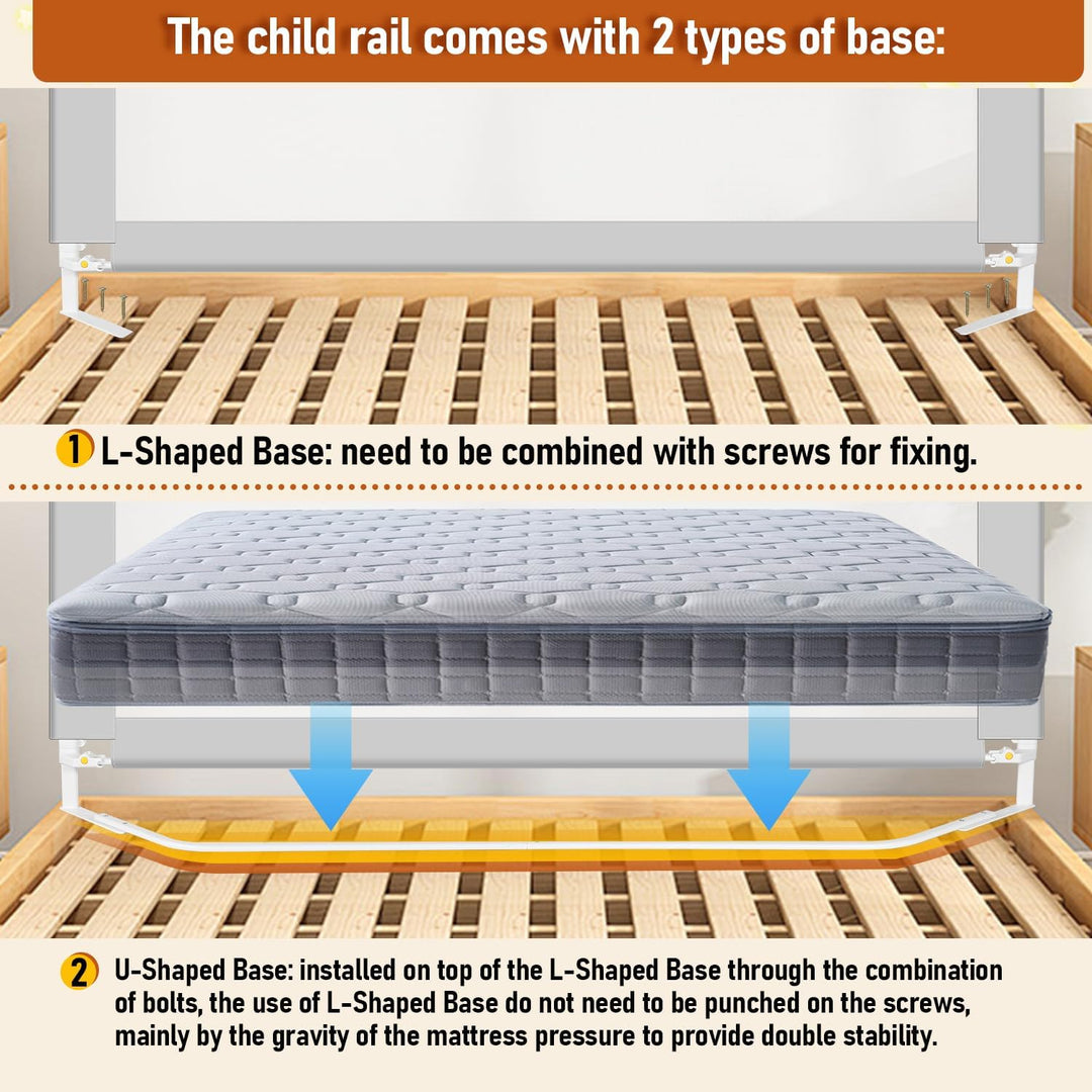 Tubiaz 180cm Bettgitter Rausfallschutz, Klappbare Bettschutzgitter mit U-förmige Füsse, Kinderbettgi