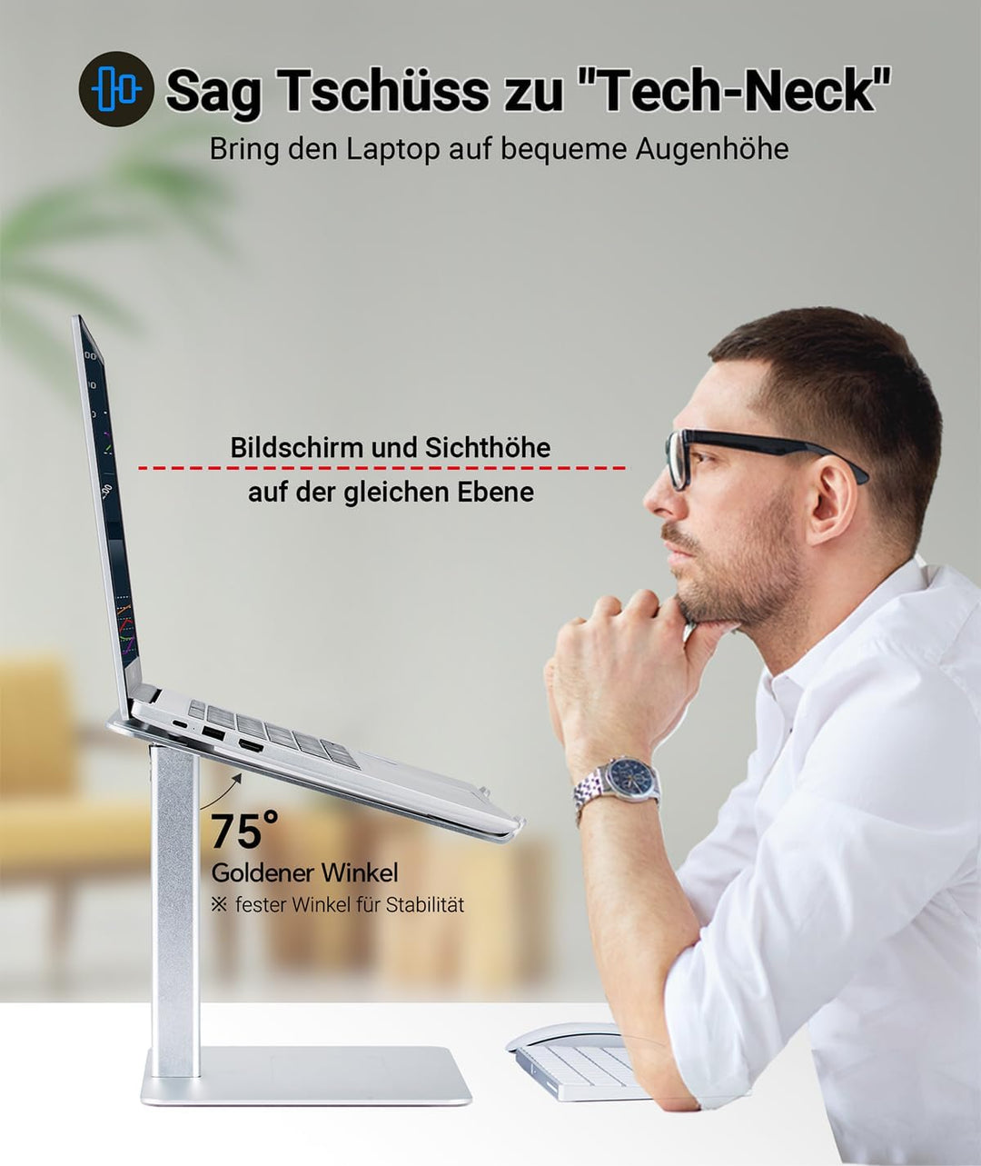 supamir Laptop Ständer Höhenverstellbar, Laptopständer für Schreibtisch, Stehen möglich, DJ Laptop S