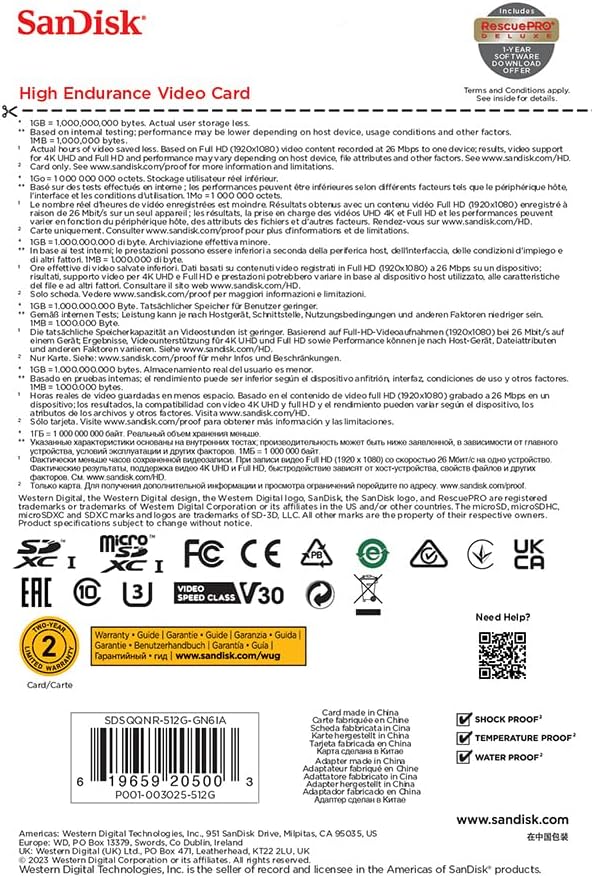 SanDisk High Endurance microSDXC Speicherkarte 512 GB + Adapter (Für Dash-Cams und Private Überwachu