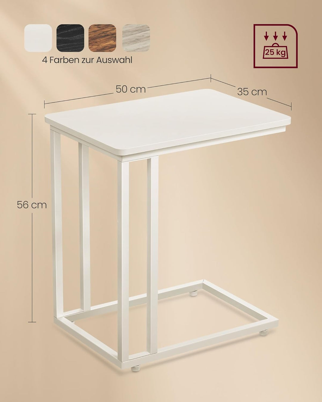 VASAGLE Beistelltisch, Sofatisch mit Rollen, C-Form, mobiler Kaffeetisch, 35 x 50 x 60 cm, Wohnzimme