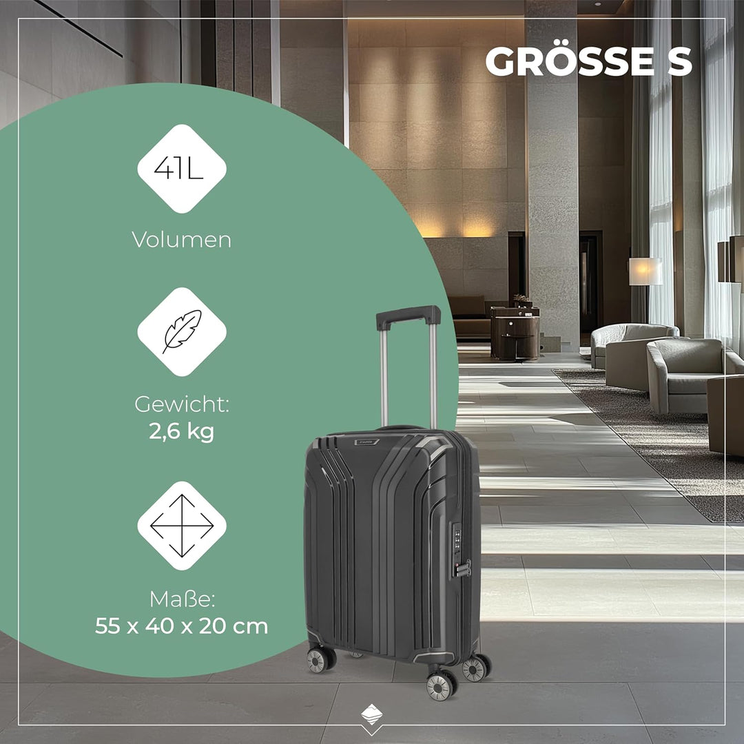 travelite Kofferset 3 teilig Hartschale nachhaltig, Grössen S-M-L, ELVAA, Hartschalenkoffer Set mit