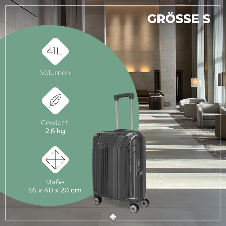 travelite Kofferset 3 teilig Hartschale nachhaltig, Grössen S-M-L, ELVAA, Hartschalenkoffer Set mit